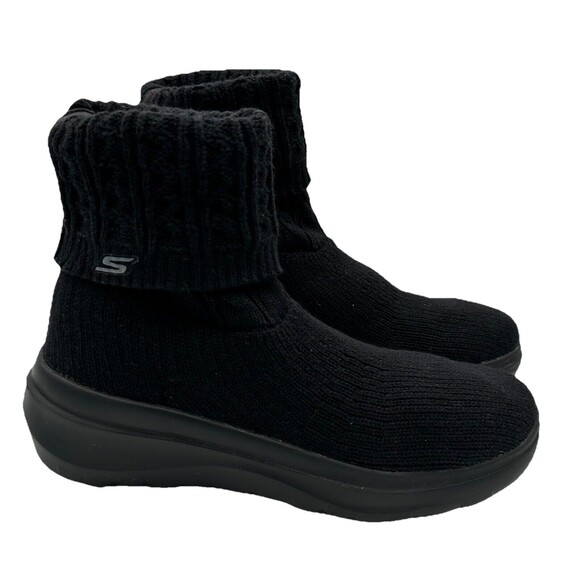 Womens Skechers Skyhigh Ultra Go Fold Down Knit Boots Black Sz 9 - Picture 1 of 10